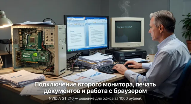 NVIDIA GT 210 для офиса и рабочего ПК: подключение второго монитора, печать документов и работа с браузером